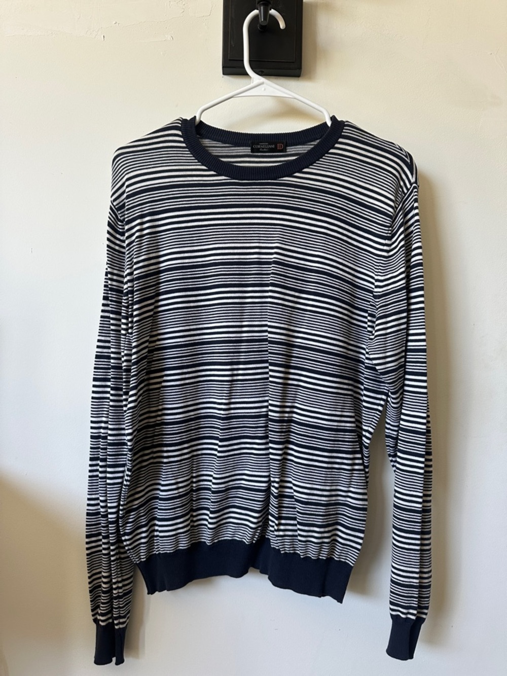 Corneliani Navy and White Striped Crewneck Sweater